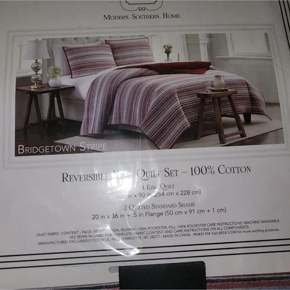 MODERN SOUTHERN HOME NWT KING BRIDGETOWN STRIPE MINI QUILT SET
